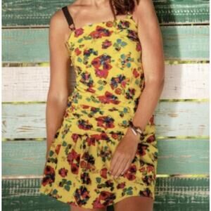 Rachel Rachel Roy Yellow & Pink Floral Print Dress Ruched Cocktail Womens Size 6